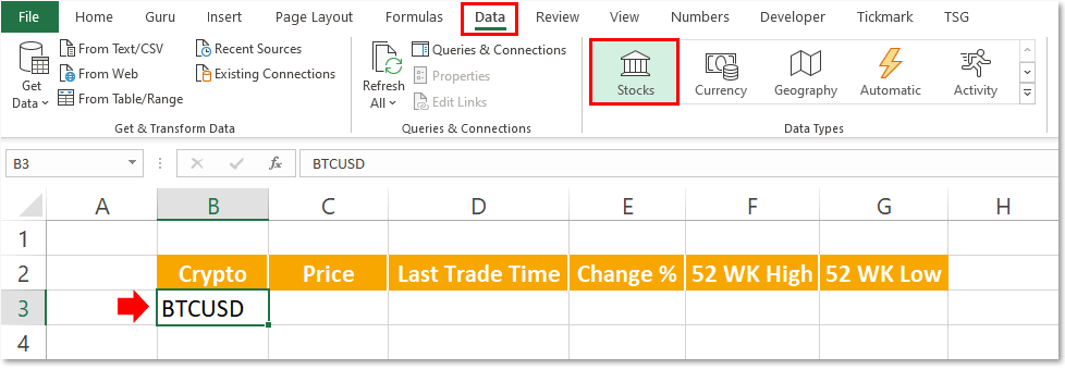 Выводим курс биткоина в долларах в Excel