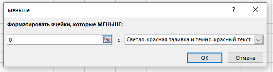 Выбираем меньше 0