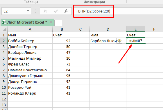 Ошибка «#ИМЯ!» в именованном диапазоне