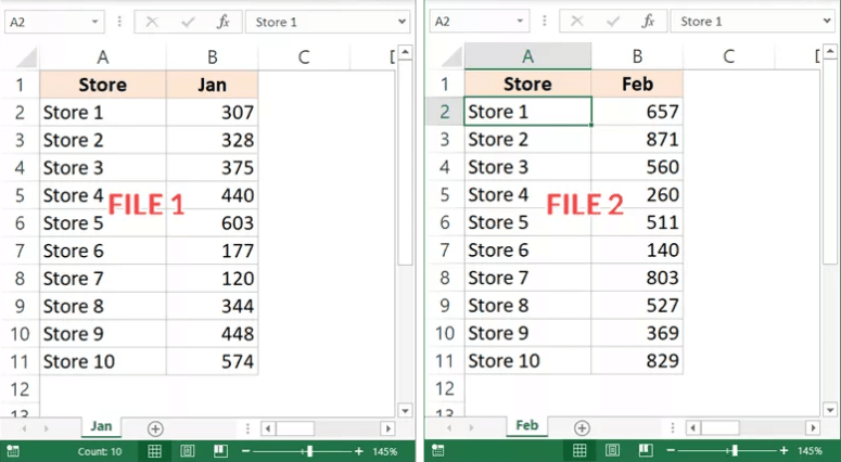 Как сравнить файлы или листы в Excel