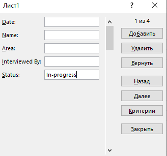 Создаем форму для ввода в Excel