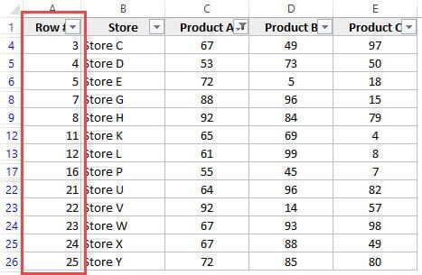 Row number. VRVP number of Rows. Count columns numbers.